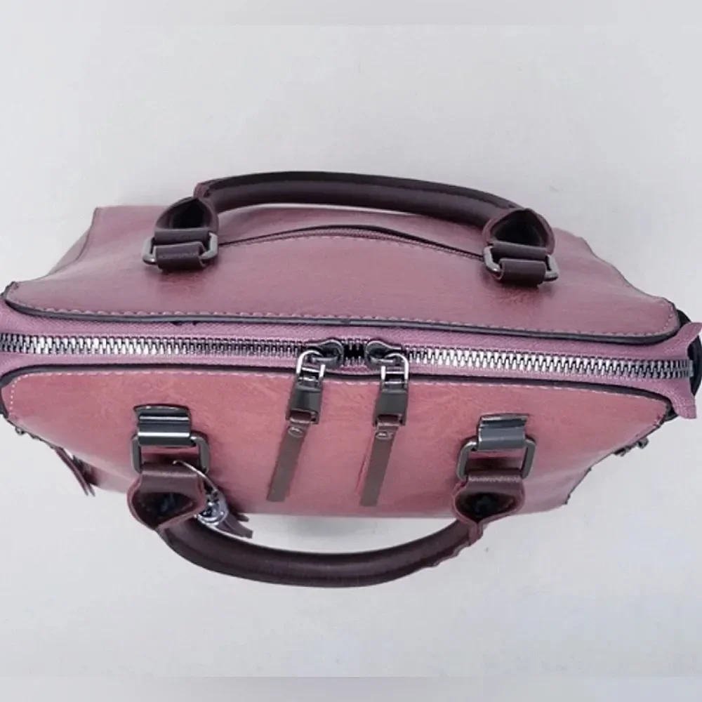 Dark Rose Double Strap Hand bag with Top Handle Scard